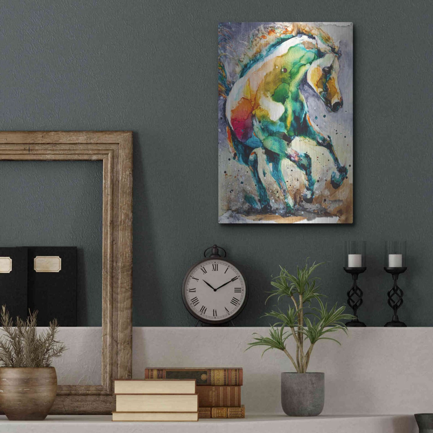 Luxe Metal Art 'Horse of Another Color' by Leslie Franklin, Metal Wall Art,12x16