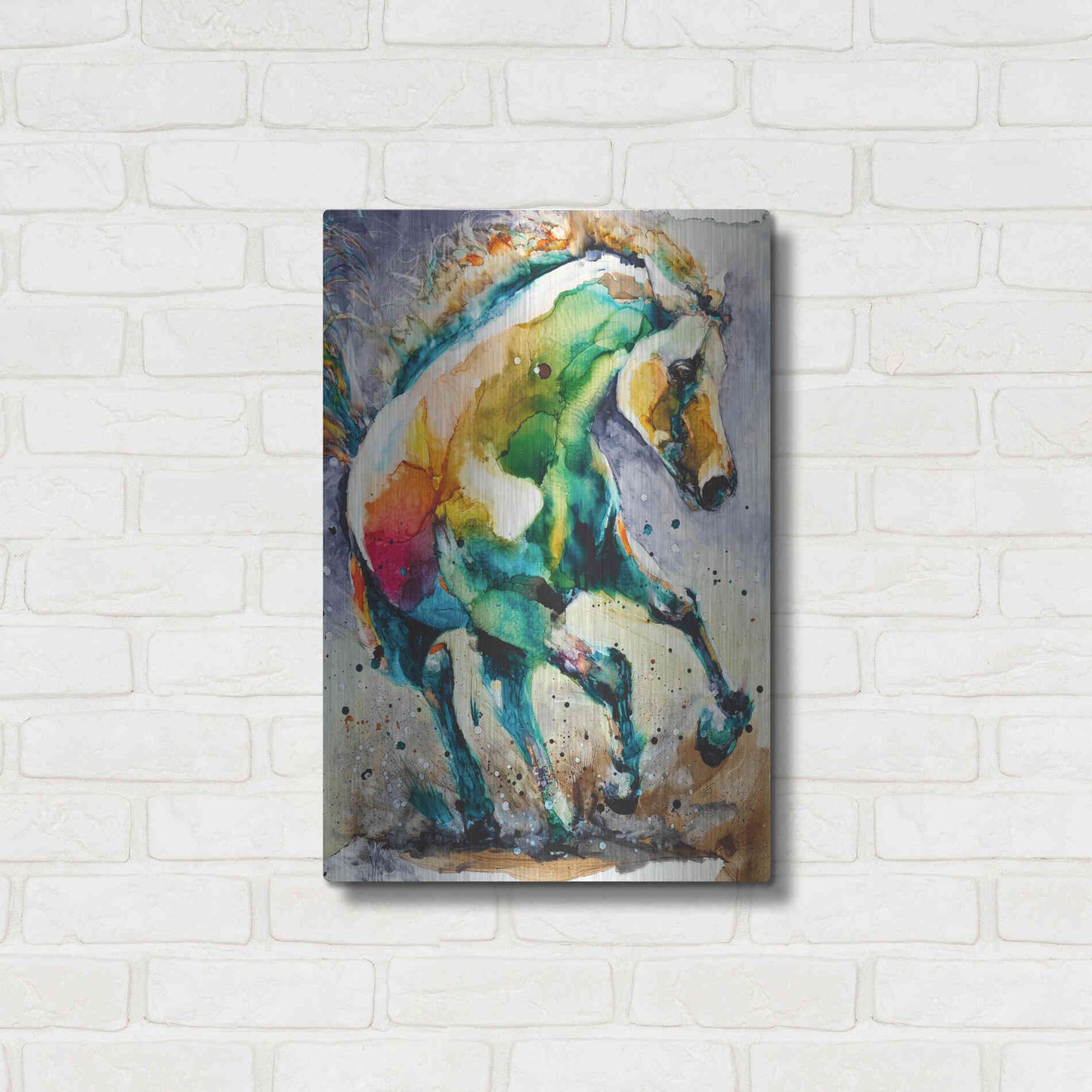 Luxe Metal Art 'Horse of Another Color' by Leslie Franklin, Metal Wall Art,16x24