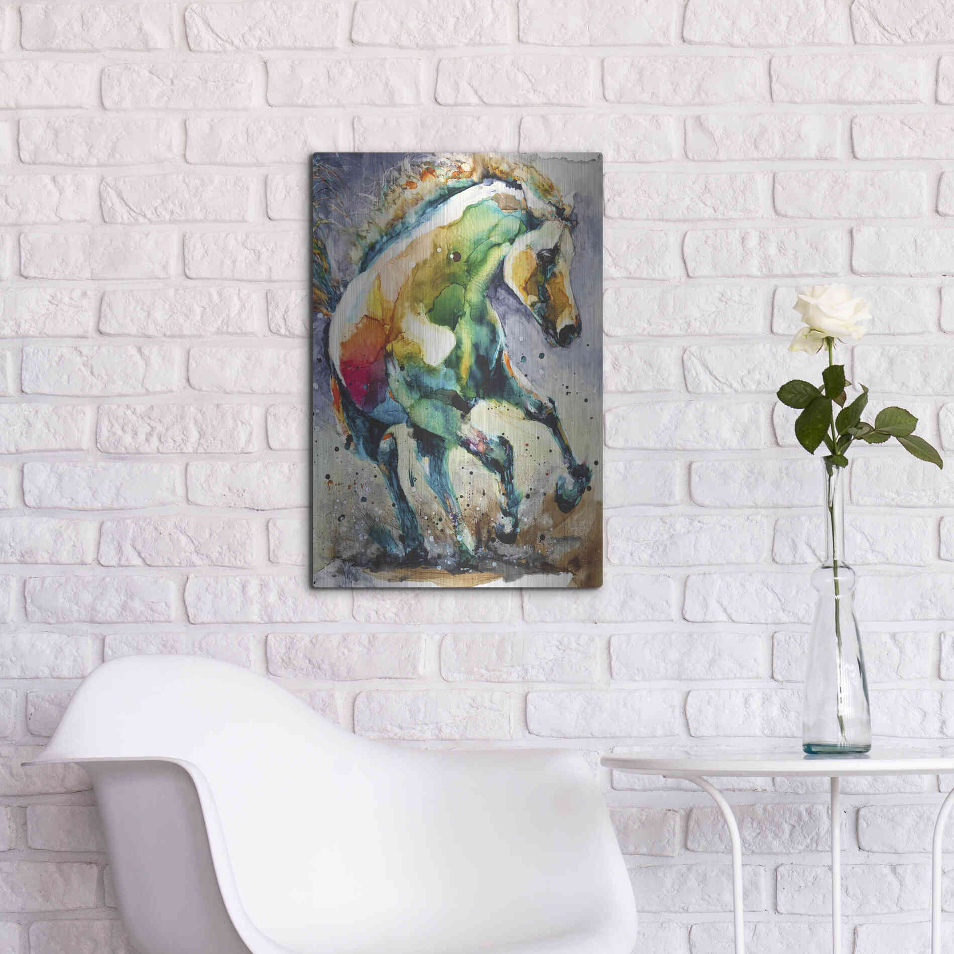 Luxe Metal Art 'Horse of Another Color' by Leslie Franklin, Metal Wall Art,16x24