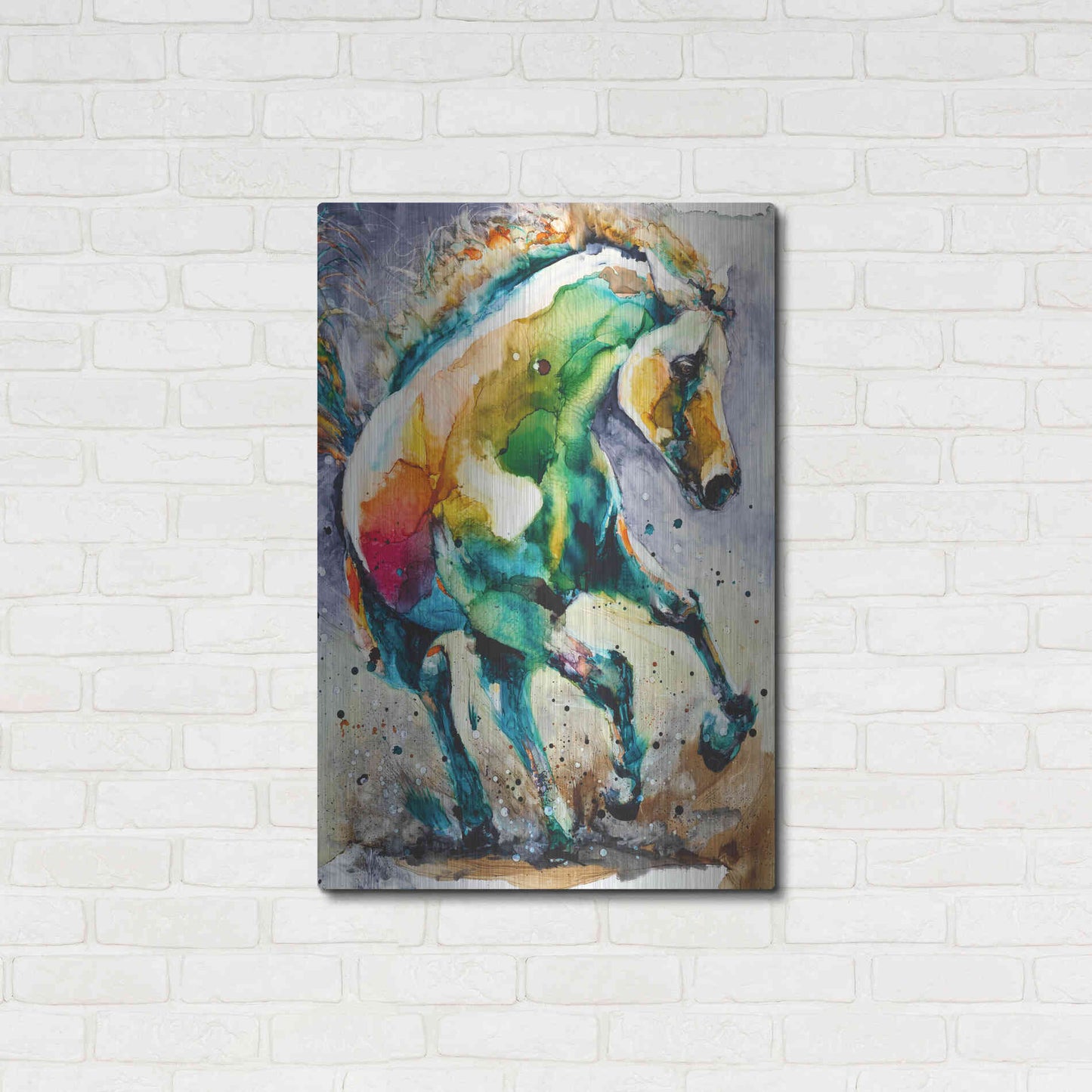 Luxe Metal Art 'Horse of Another Color' by Leslie Franklin, Metal Wall Art,24x36