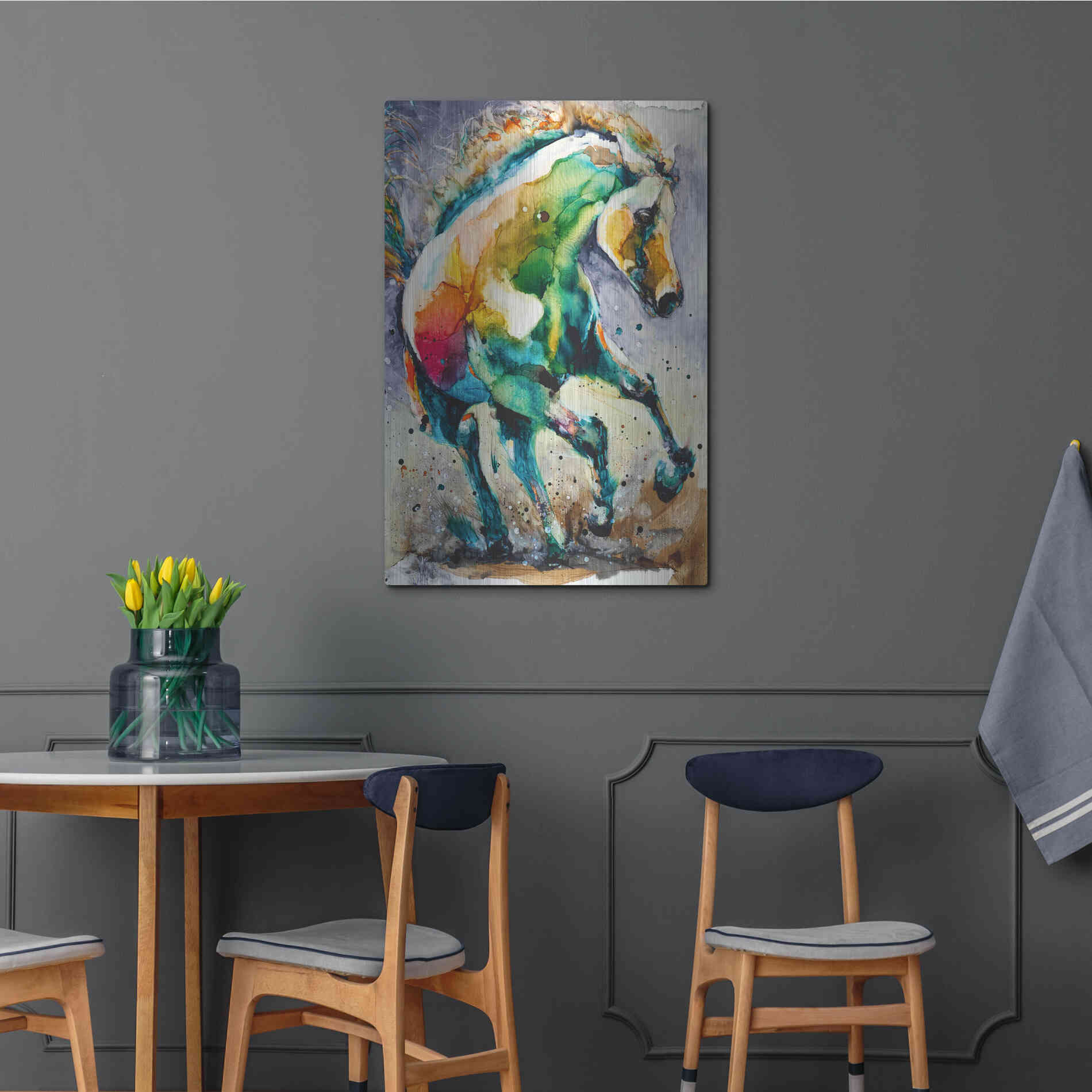 Luxe Metal Art 'Horse of Another Color' by Leslie Franklin, Metal Wall Art,24x36