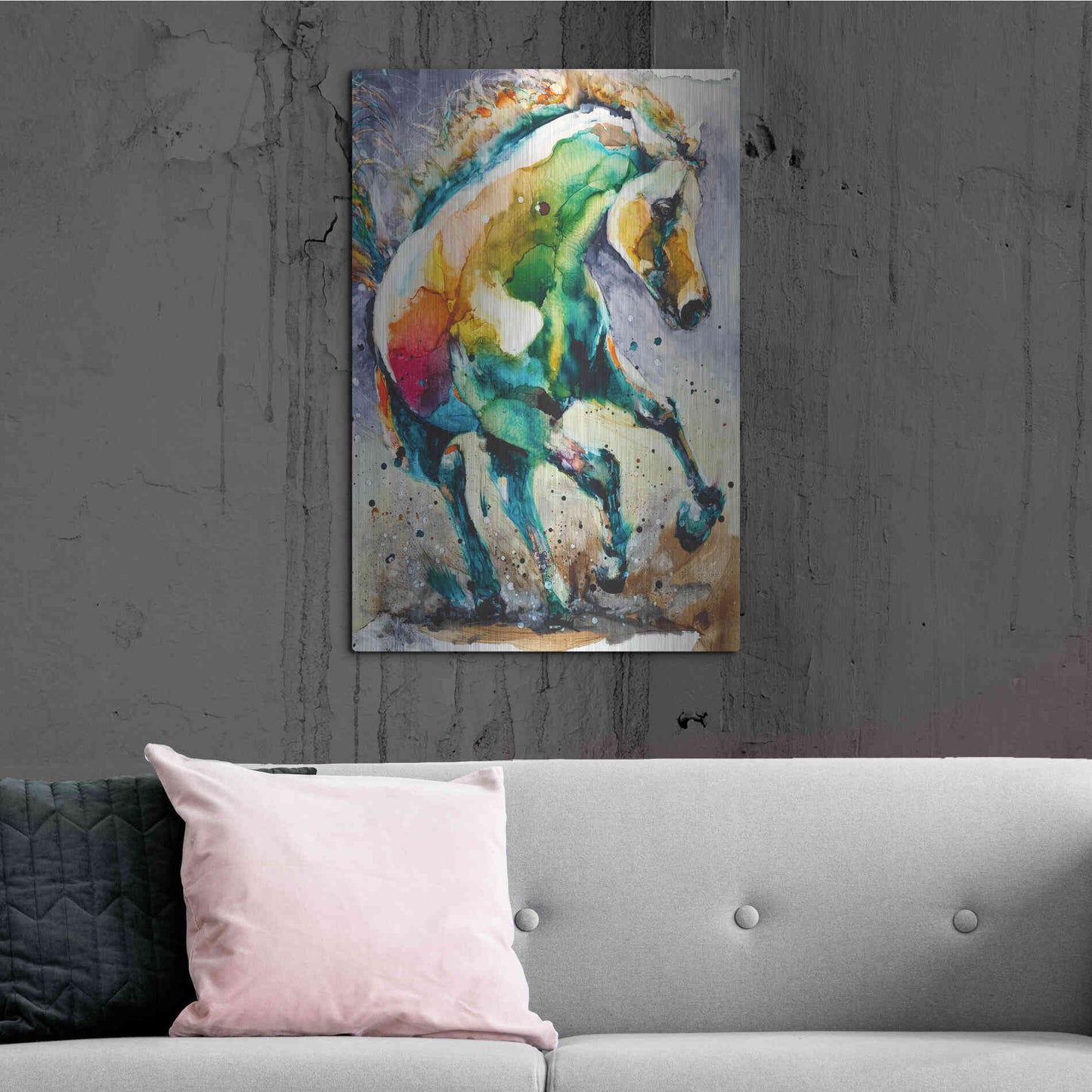 Luxe Metal Art 'Horse of Another Color' by Leslie Franklin, Metal Wall Art,24x36