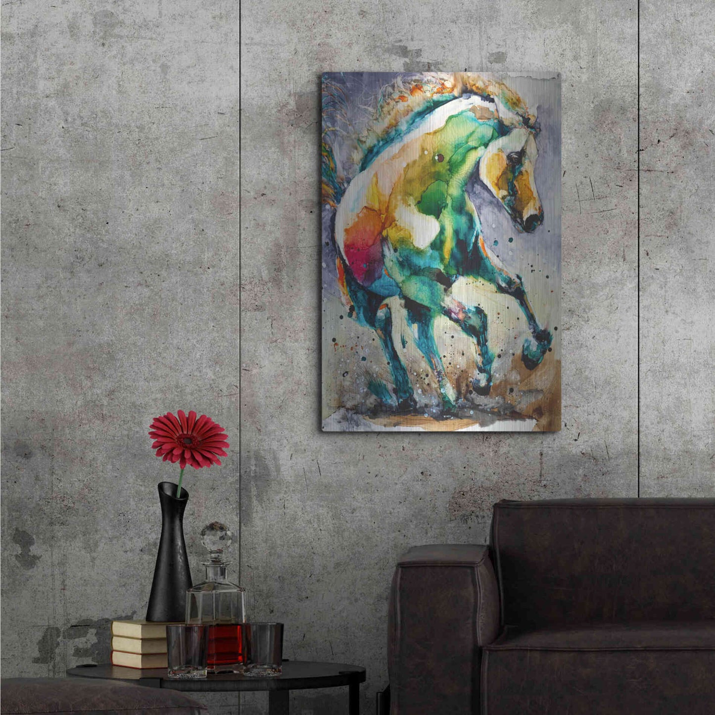 Luxe Metal Art 'Horse of Another Color' by Leslie Franklin, Metal Wall Art,24x36