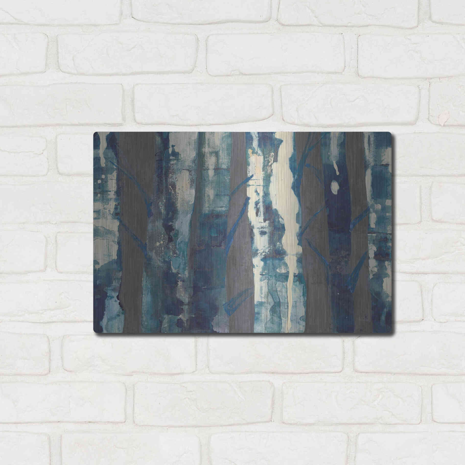 Luxe Metal Art 'Deep Woods III Indigo on Gray' by Albena Hristova, Metal Wall Art,16x12