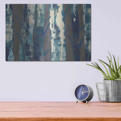 Luxe Metal Art 'Deep Woods III Indigo on Gray' by Albena Hristova, Metal Wall Art,16x12