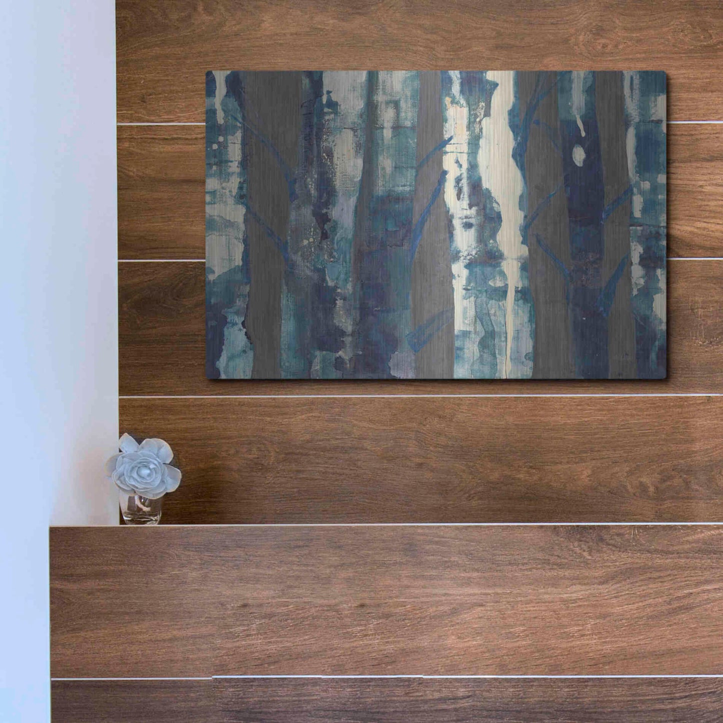 Luxe Metal Art 'Deep Woods III Indigo on Gray' by Albena Hristova, Metal Wall Art,16x12