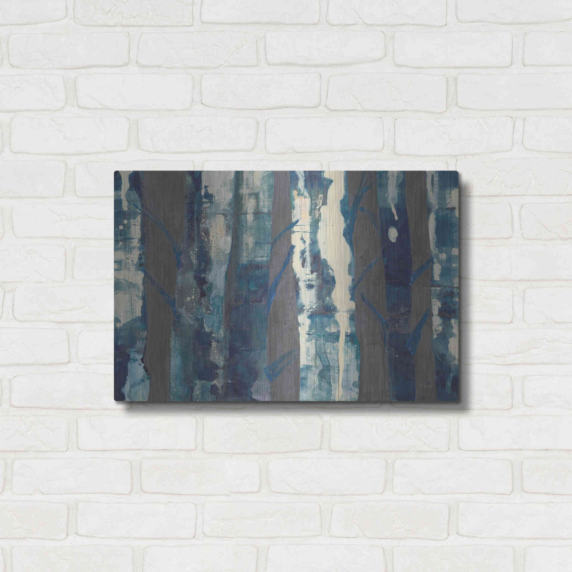 Luxe Metal Art 'Deep Woods III Indigo on Gray' by Albena Hristova, Metal Wall Art,24x16