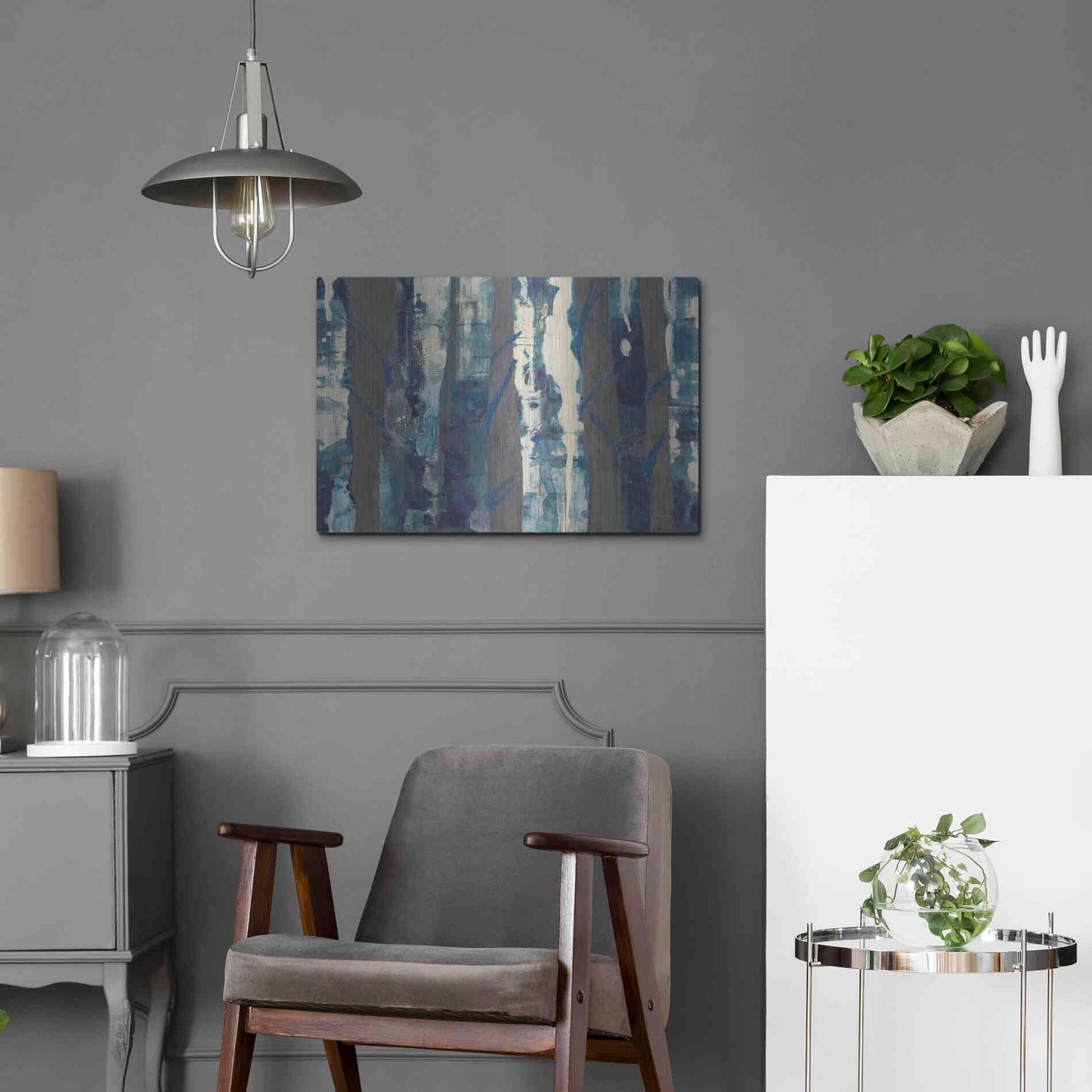 Luxe Metal Art 'Deep Woods III Indigo on Gray' by Albena Hristova, Metal Wall Art,24x16