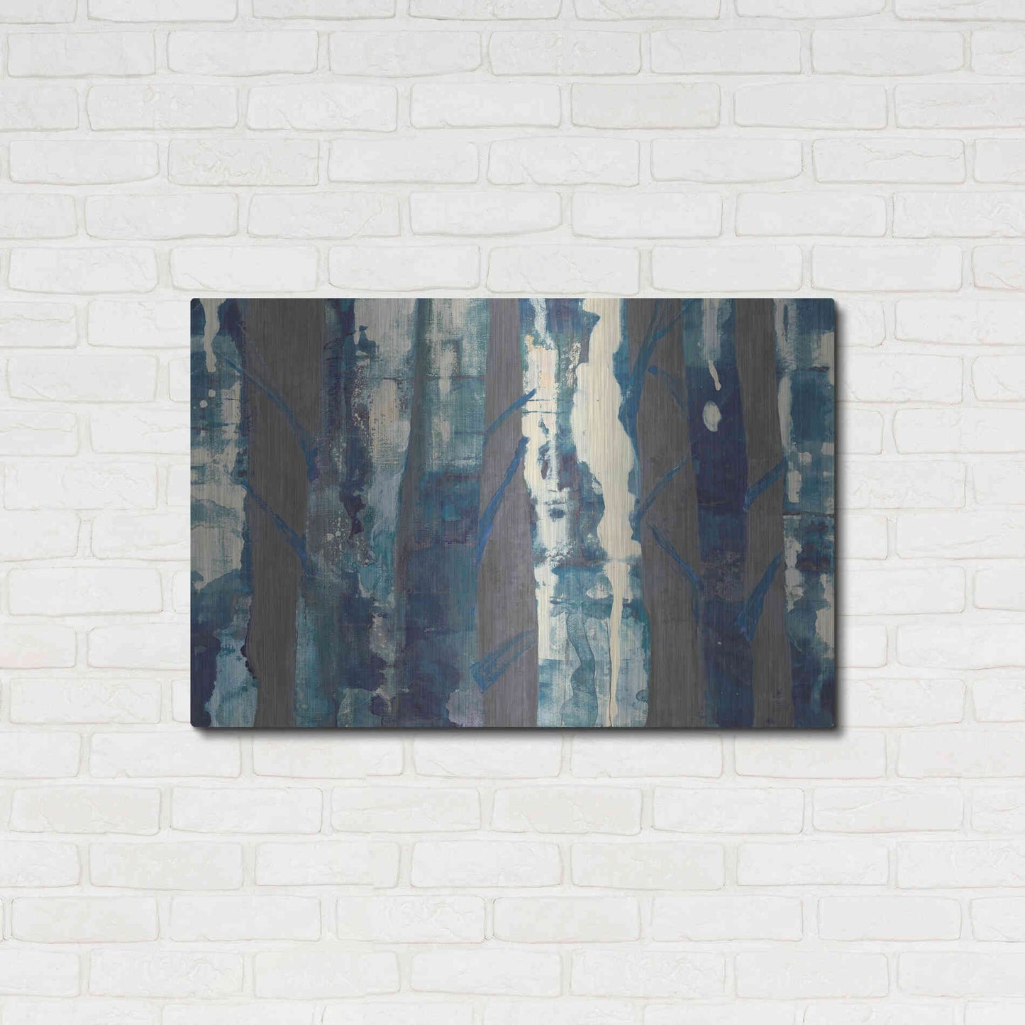 Luxe Metal Art 'Deep Woods III Indigo on Gray' by Albena Hristova, Metal Wall Art,36x24