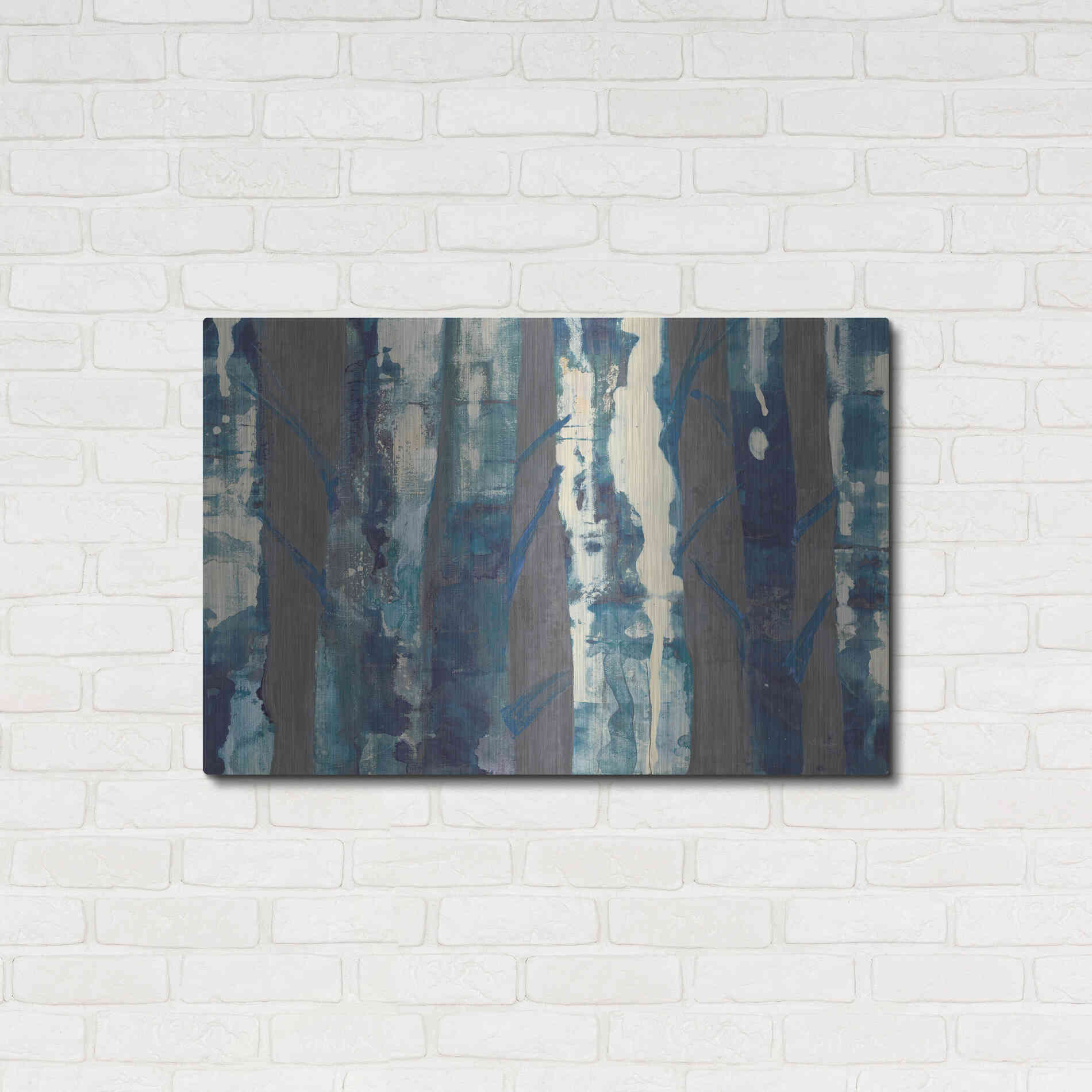 Luxe Metal Art 'Deep Woods III Indigo on Gray' by Albena Hristova, Metal Wall Art,36x24