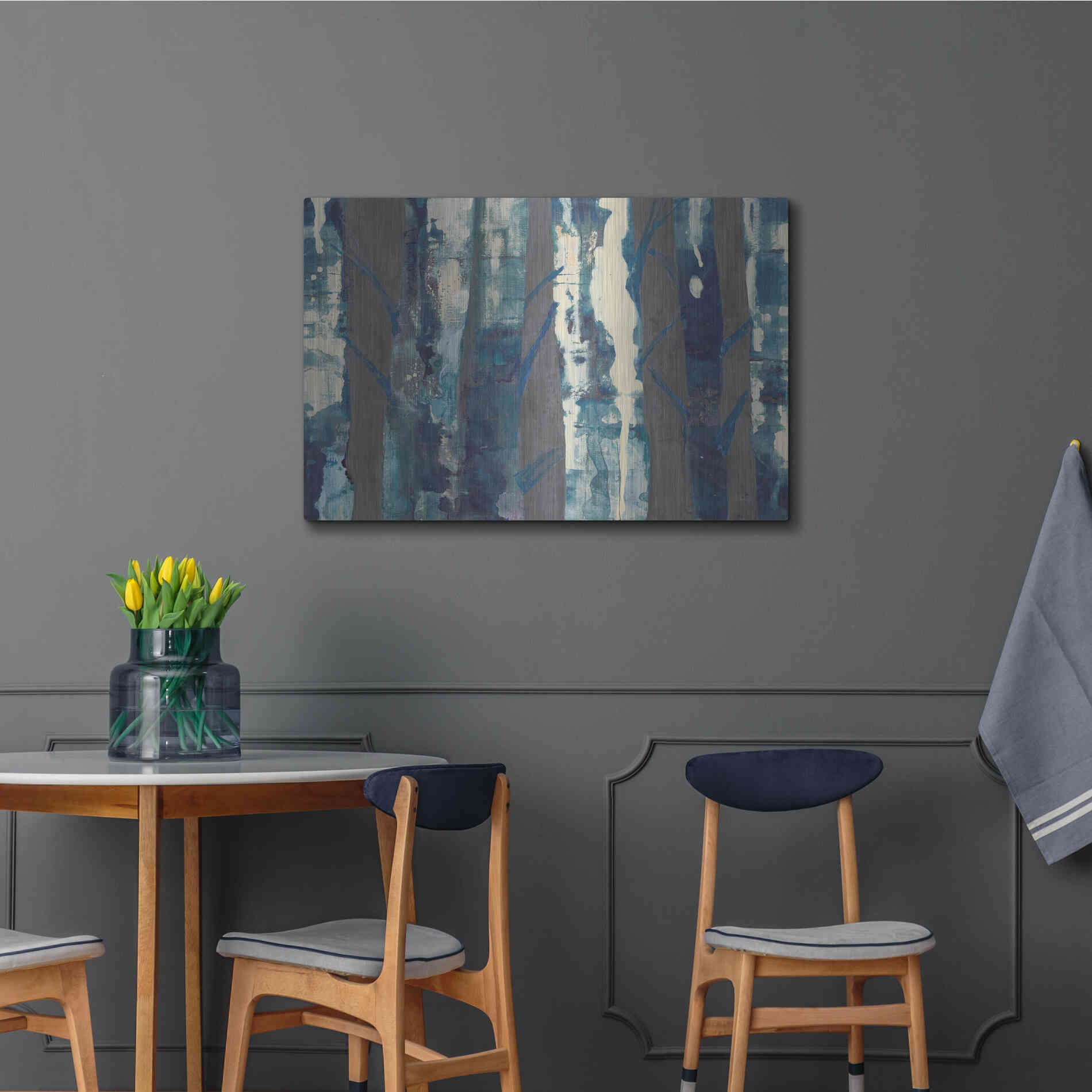 Luxe Metal Art 'Deep Woods III Indigo on Gray' by Albena Hristova, Metal Wall Art,36x24