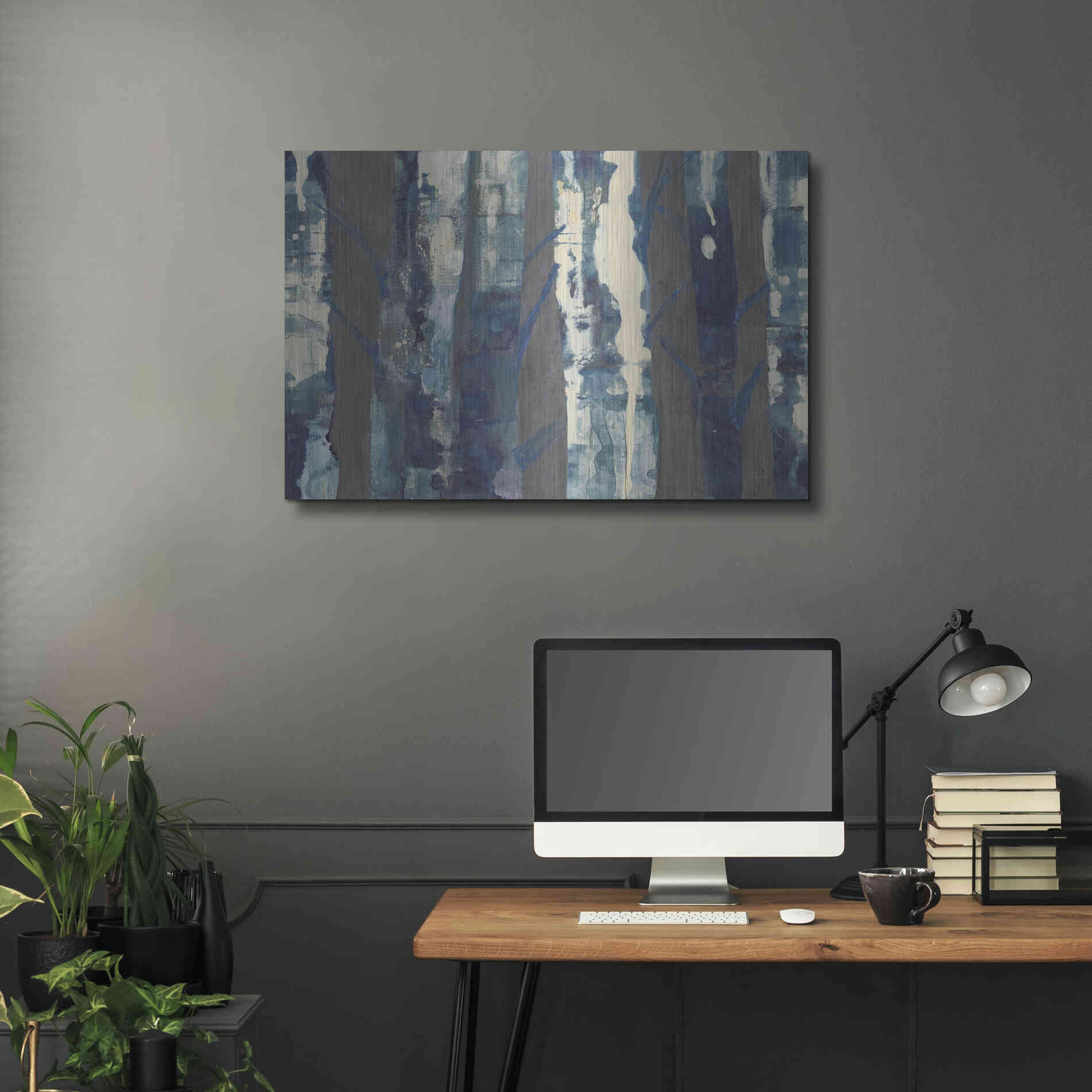 Luxe Metal Art 'Deep Woods III Indigo on Gray' by Albena Hristova, Metal Wall Art,36x24