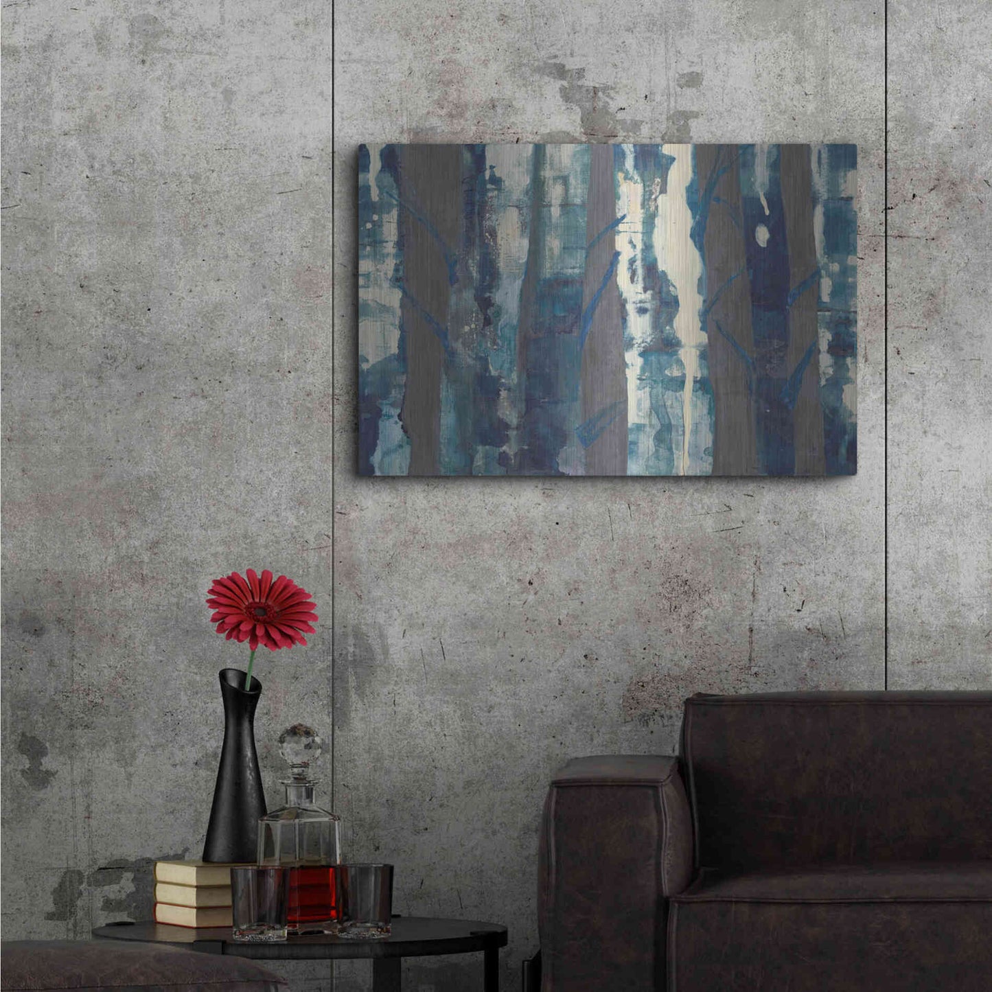 Luxe Metal Art 'Deep Woods III Indigo on Gray' by Albena Hristova, Metal Wall Art,36x24