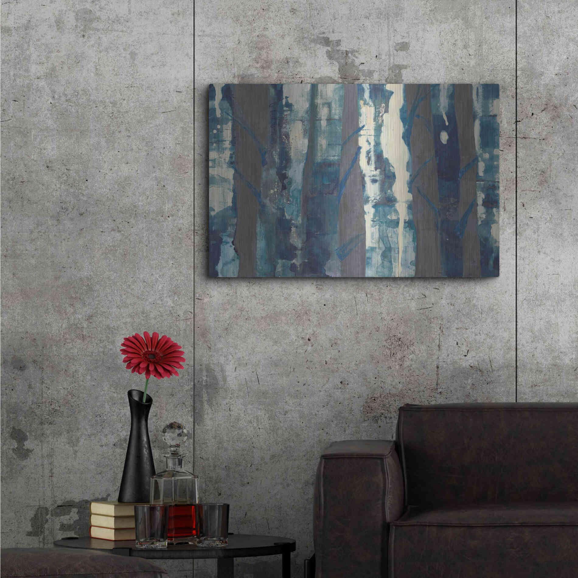 Luxe Metal Art 'Deep Woods III Indigo on Gray' by Albena Hristova, Metal Wall Art,36x24