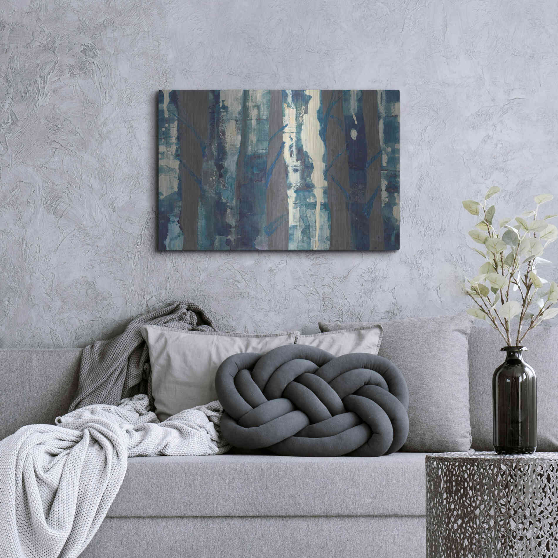Luxe Metal Art 'Deep Woods III Indigo on Gray' by Albena Hristova, Metal Wall Art,36x24