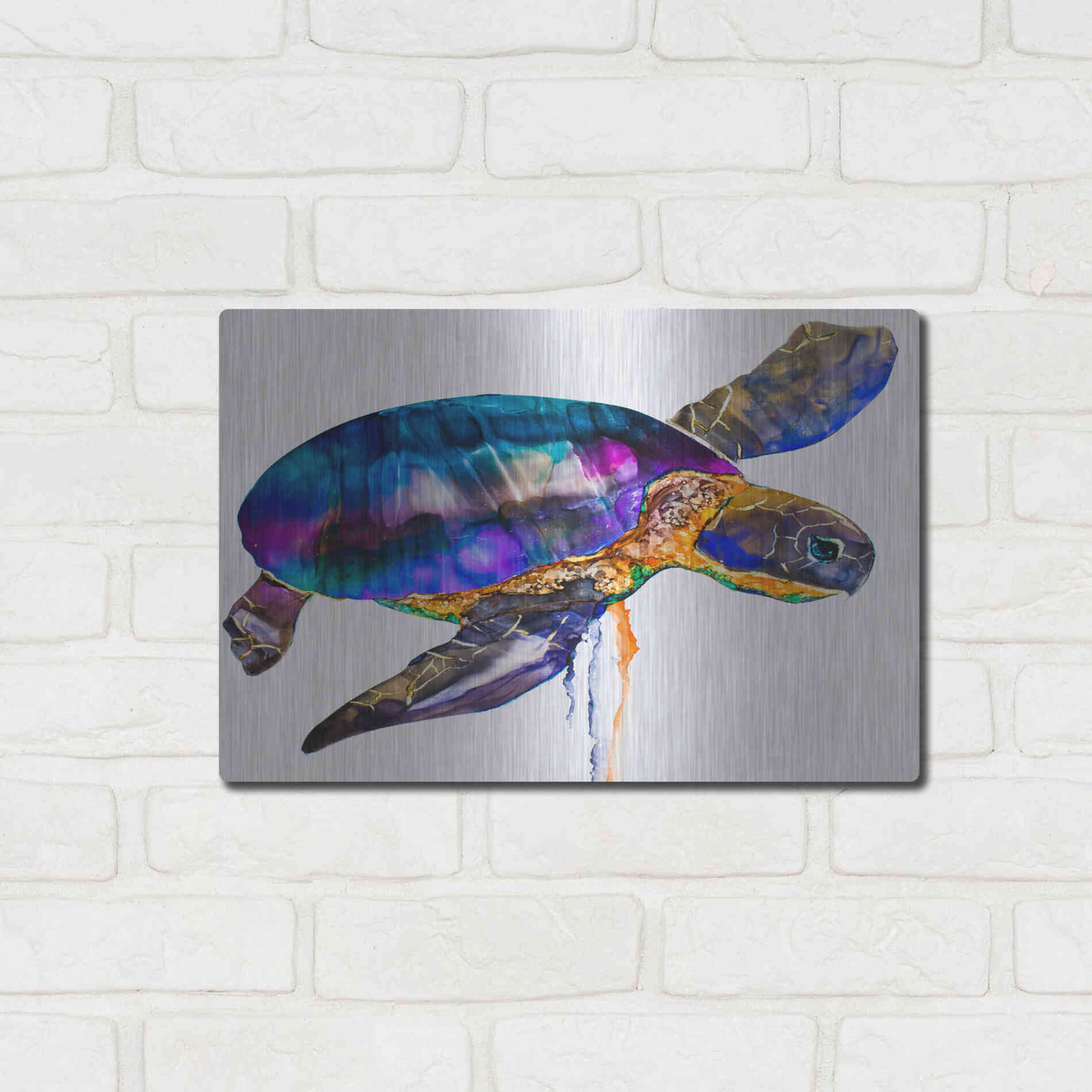 Luxe Metal Art 'Sea turtle' by Leslie Franklin, Metal Wall Art,16x12