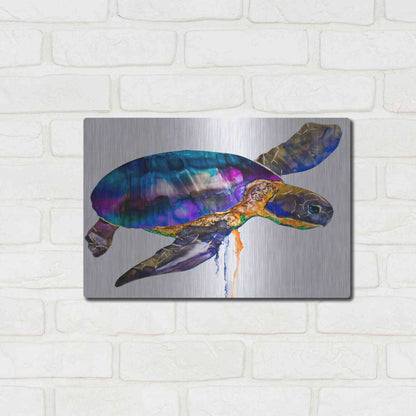 Luxe Metal Art 'Sea turtle' by Leslie Franklin, Metal Wall Art,16x12