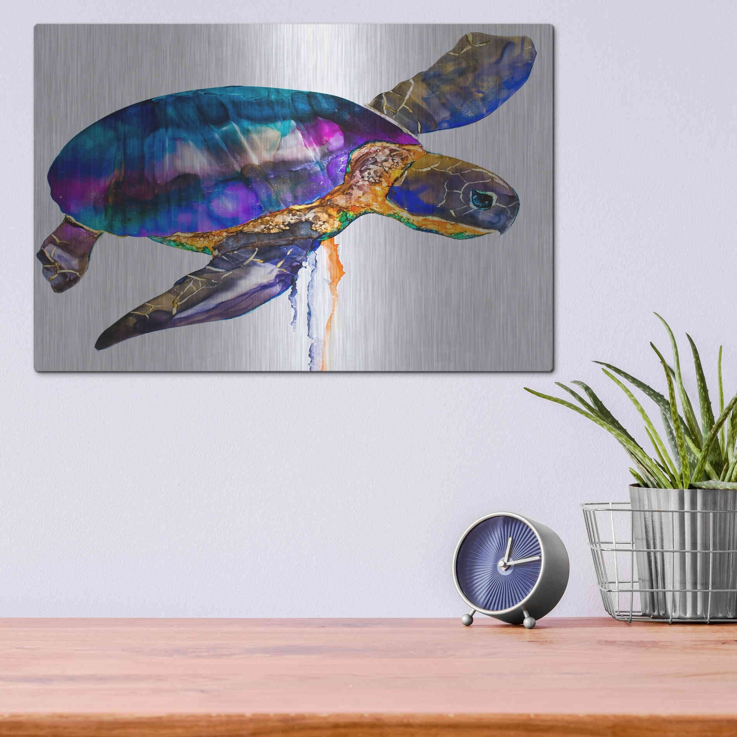 Luxe Metal Art 'Sea turtle' by Leslie Franklin, Metal Wall Art,16x12