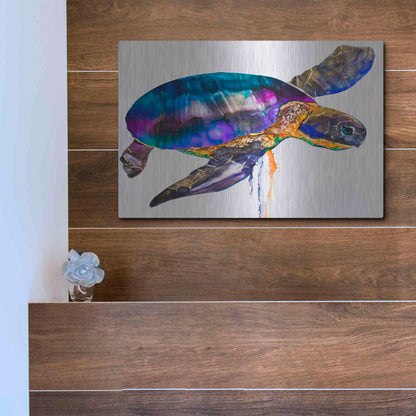 Luxe Metal Art 'Sea turtle' by Leslie Franklin, Metal Wall Art,16x12