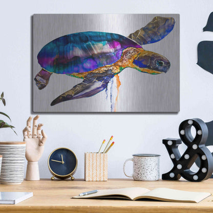 Luxe Metal Art 'Sea turtle' by Leslie Franklin, Metal Wall Art,16x12