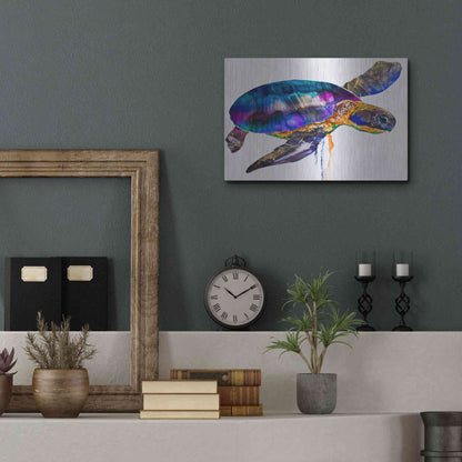 Luxe Metal Art 'Sea turtle' by Leslie Franklin, Metal Wall Art,16x12