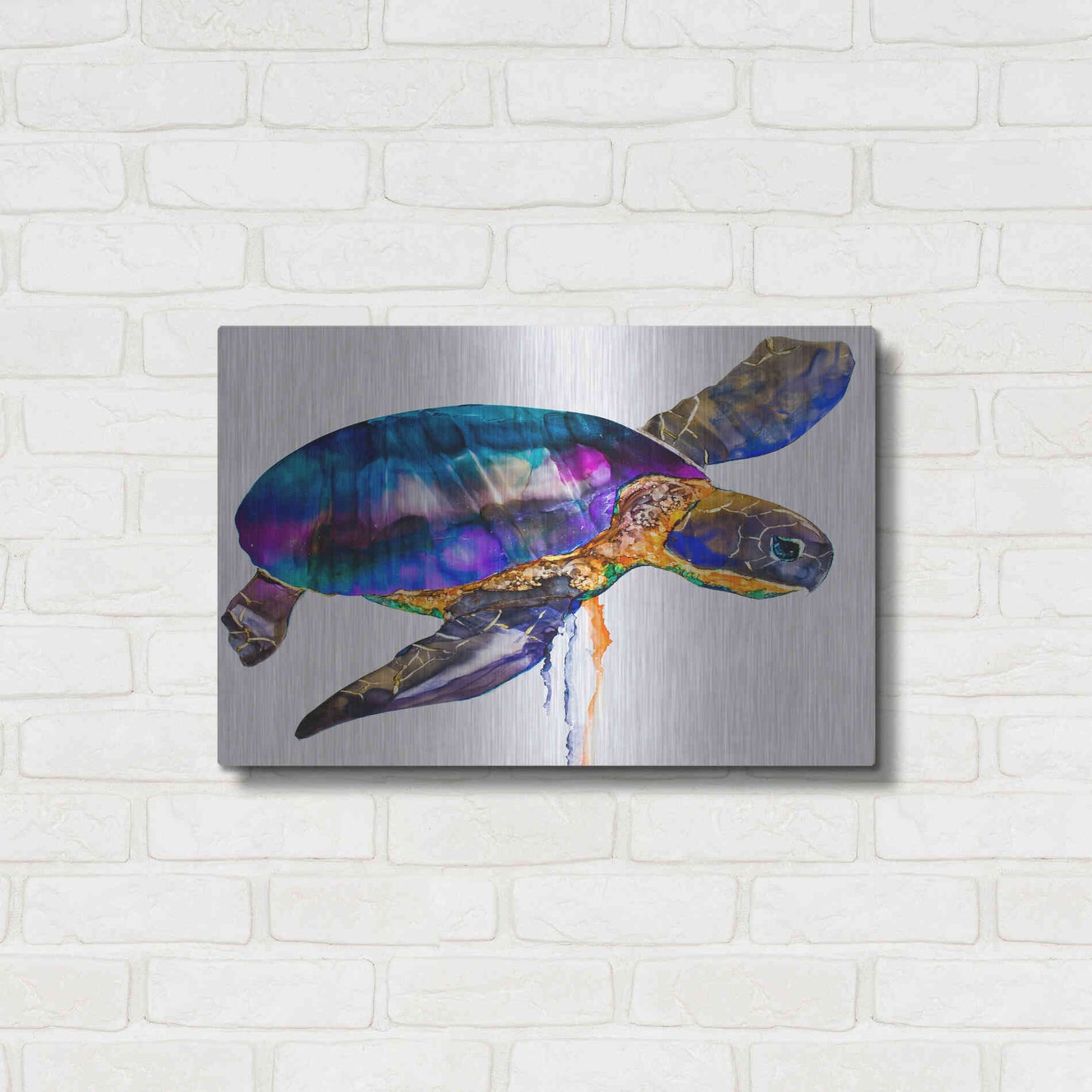 Luxe Metal Art 'Sea turtle' by Leslie Franklin, Metal Wall Art,24x16