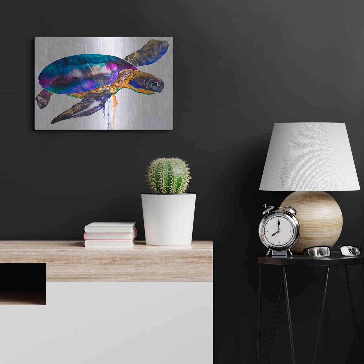 Luxe Metal Art 'Sea turtle' by Leslie Franklin, Metal Wall Art,24x16