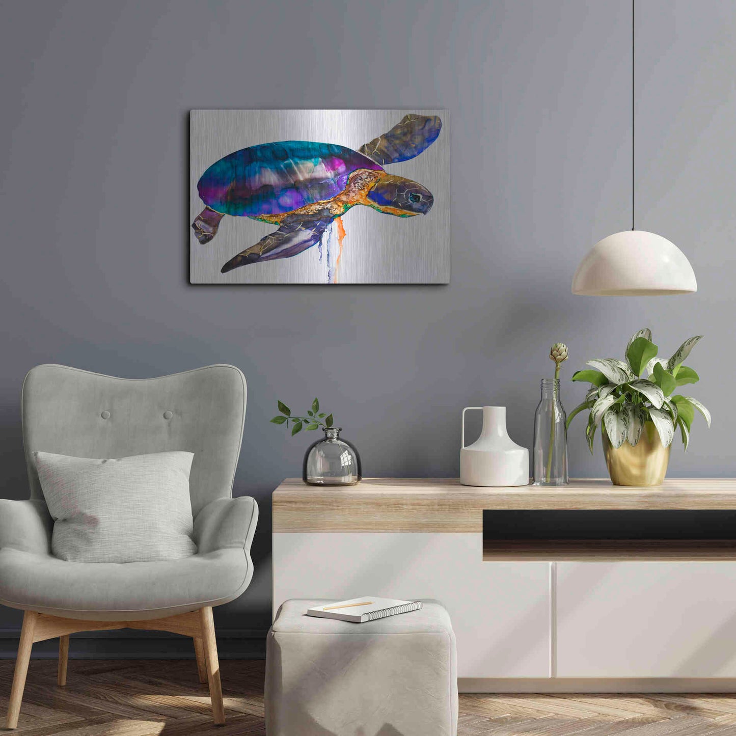 Luxe Metal Art 'Sea turtle' by Leslie Franklin, Metal Wall Art,24x16