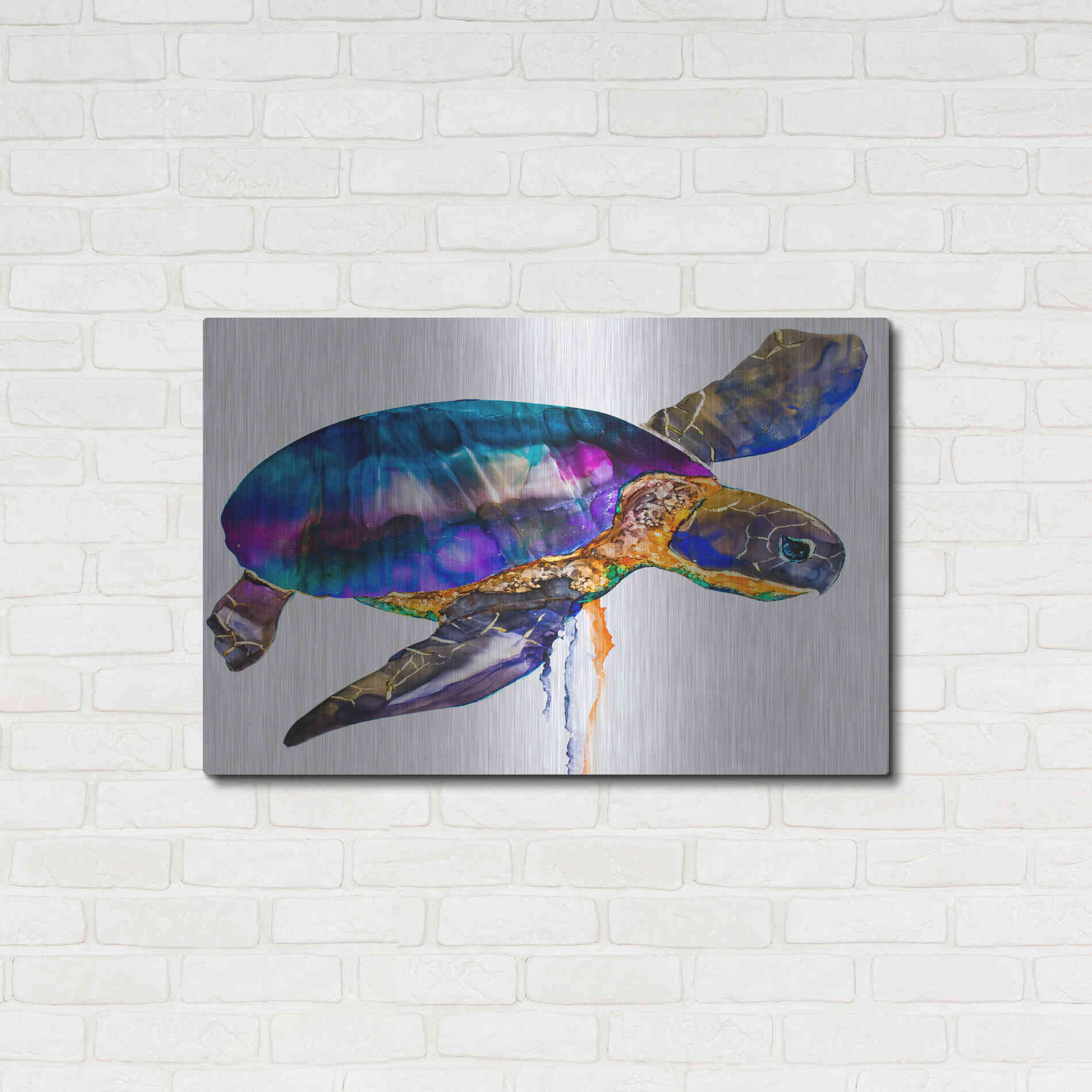 Luxe Metal Art 'Sea turtle' by Leslie Franklin, Metal Wall Art,36x24