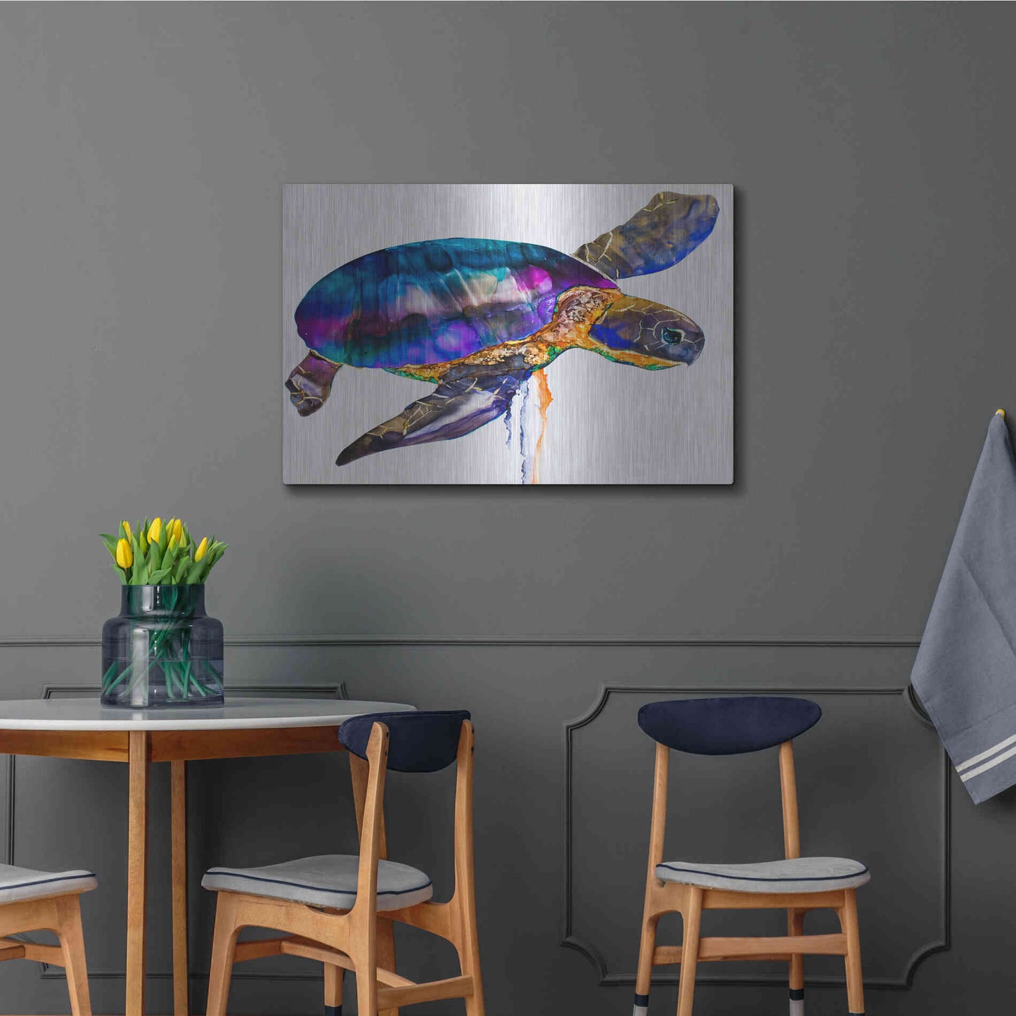 Luxe Metal Art 'Sea turtle' by Leslie Franklin, Metal Wall Art,36x24