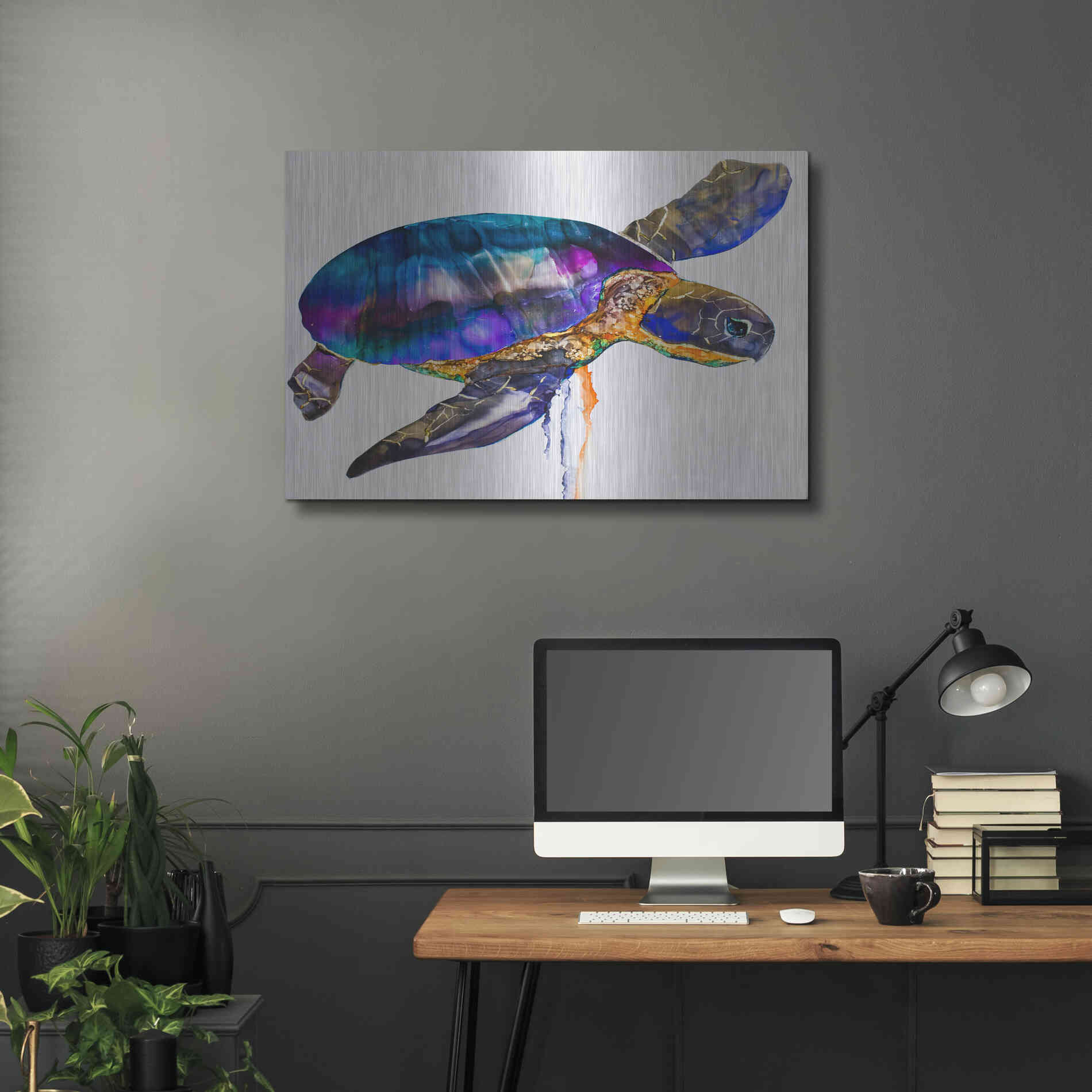 Luxe Metal Art 'Sea turtle' by Leslie Franklin, Metal Wall Art,36x24