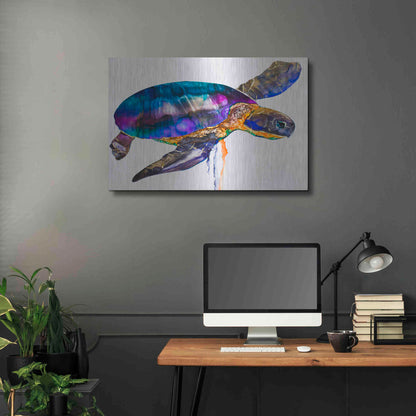 Luxe Metal Art 'Sea turtle' by Leslie Franklin, Metal Wall Art,36x24