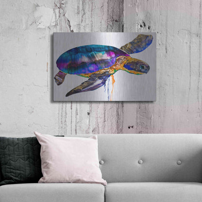 Luxe Metal Art 'Sea turtle' by Leslie Franklin, Metal Wall Art,36x24