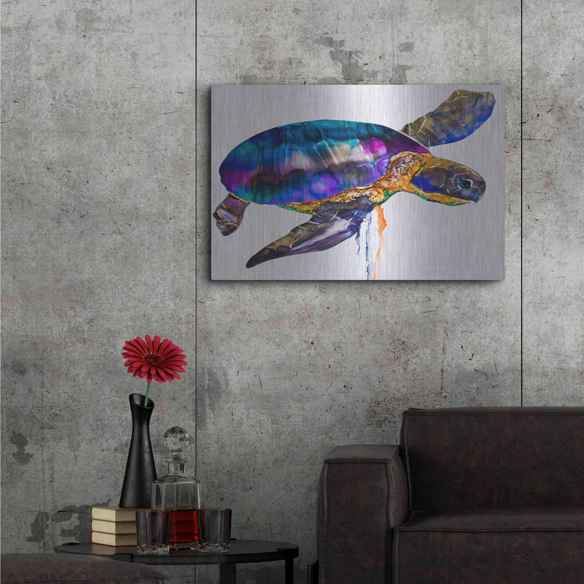 Luxe Metal Art 'Sea turtle' by Leslie Franklin, Metal Wall Art,36x24