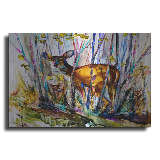 Luxe Metal Art 'Oh Deer Me, I See Three' by Leslie Franklin, Metal Wall Art