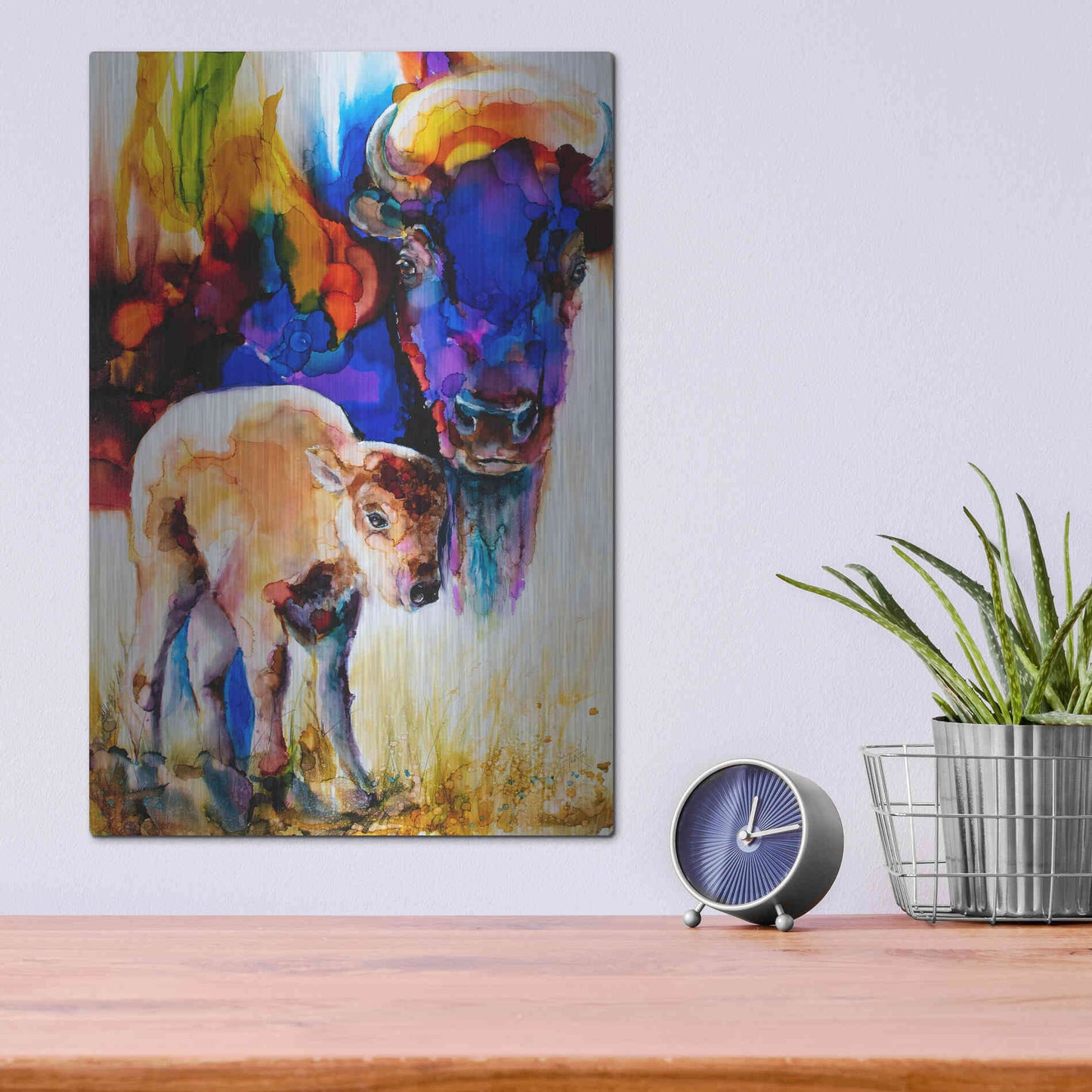 Luxe Metal Art 'Bison By Son_1' by Leslie Franklin, Metal Wall Art,12x16