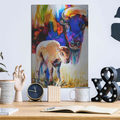 Luxe Metal Art 'Bison By Son_1' by Leslie Franklin, Metal Wall Art,12x16