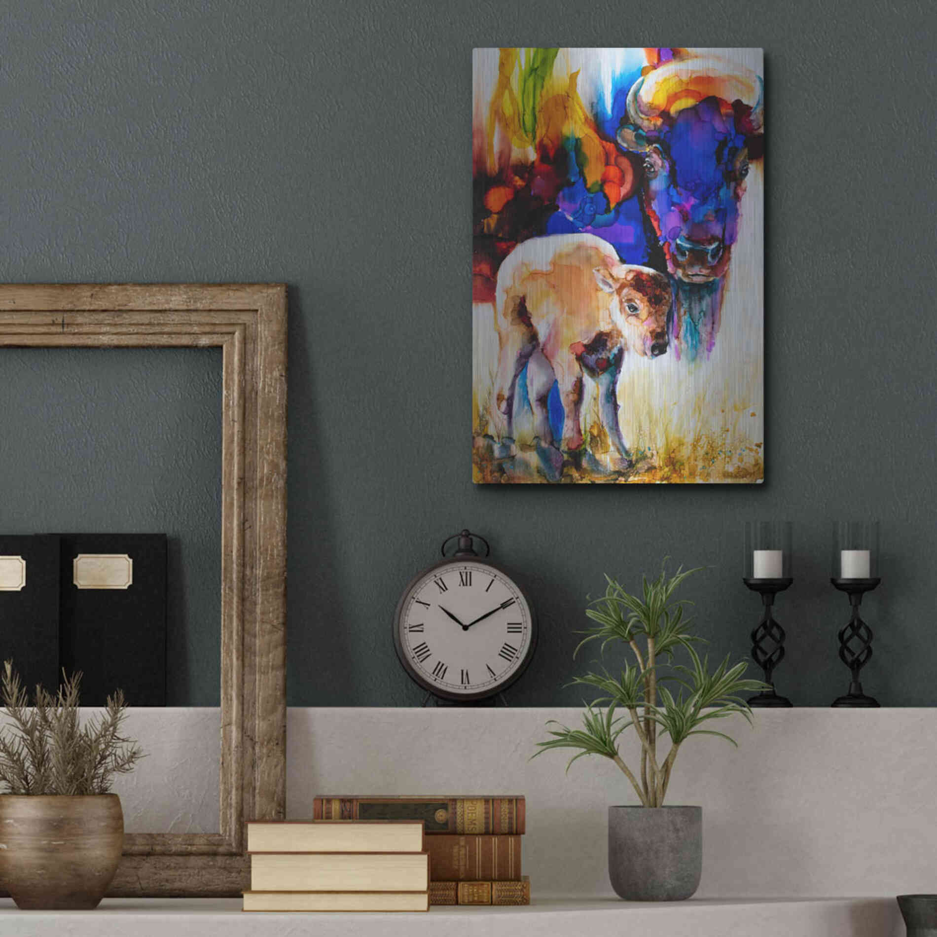 Luxe Metal Art 'Bison By Son_1' by Leslie Franklin, Metal Wall Art,12x16