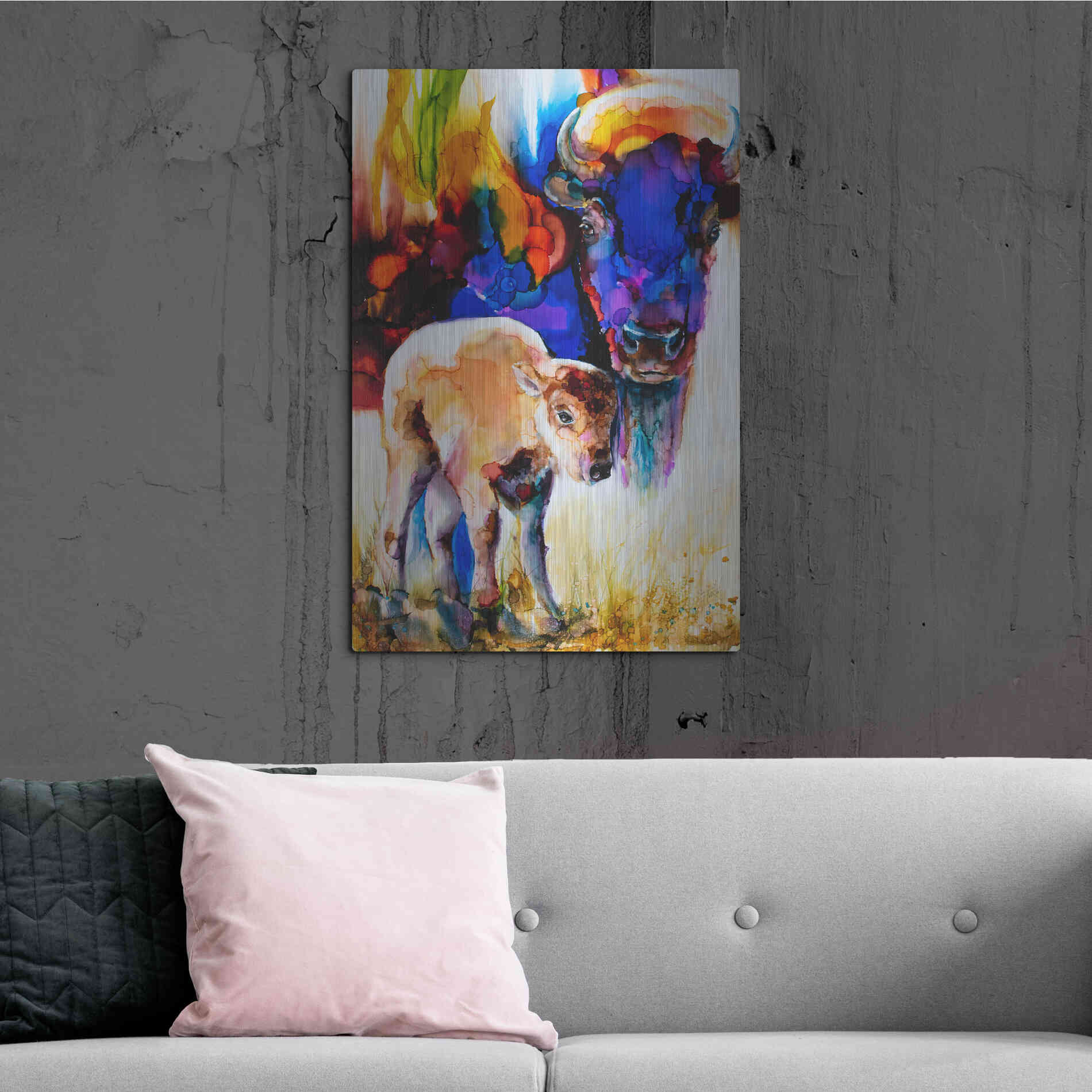 Luxe Metal Art 'Bison By Son_1' by Leslie Franklin, Metal Wall Art,24x36