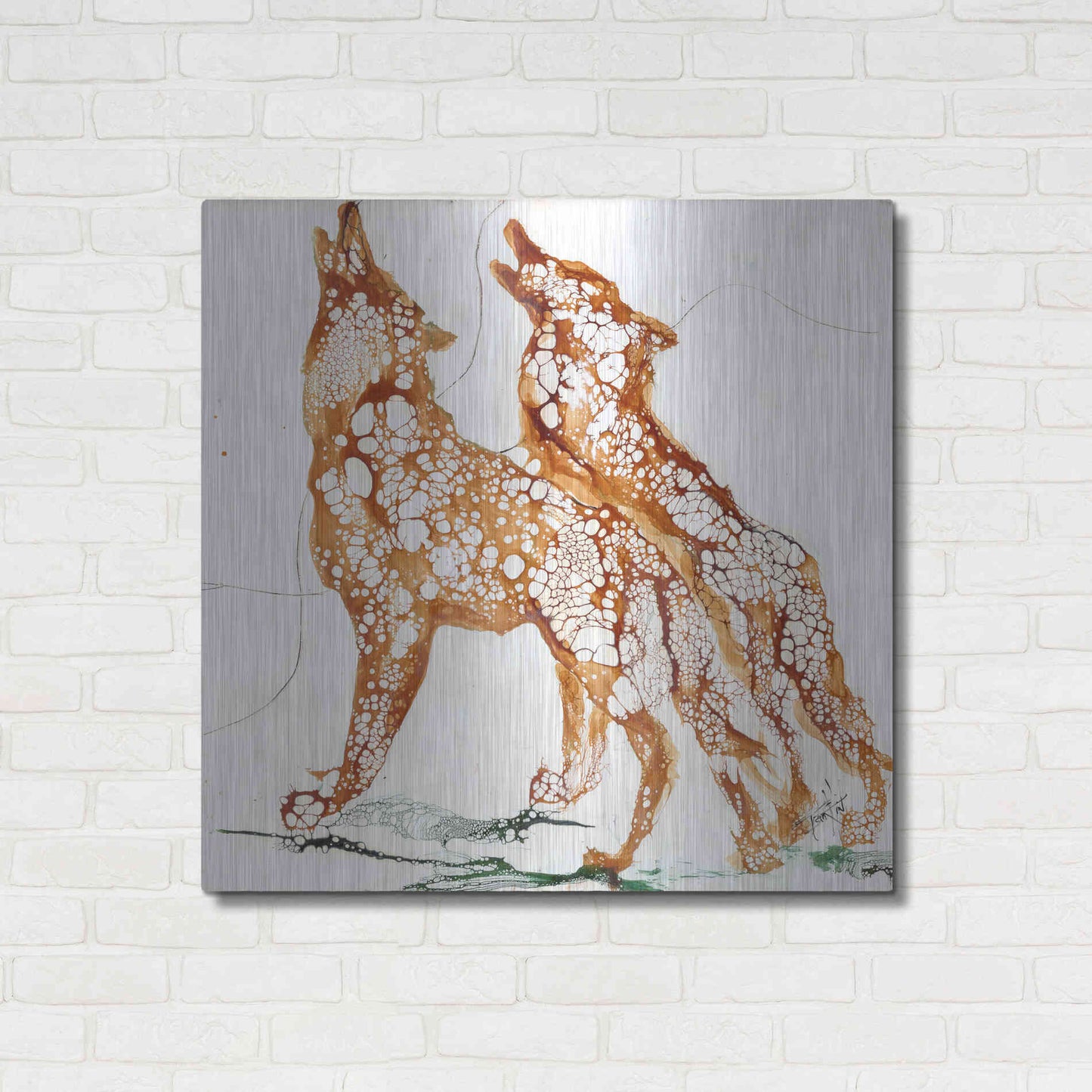 Luxe Metal Art 'Cellular Wolves2' by Leslie Franklin, Metal Wall Art,36x36