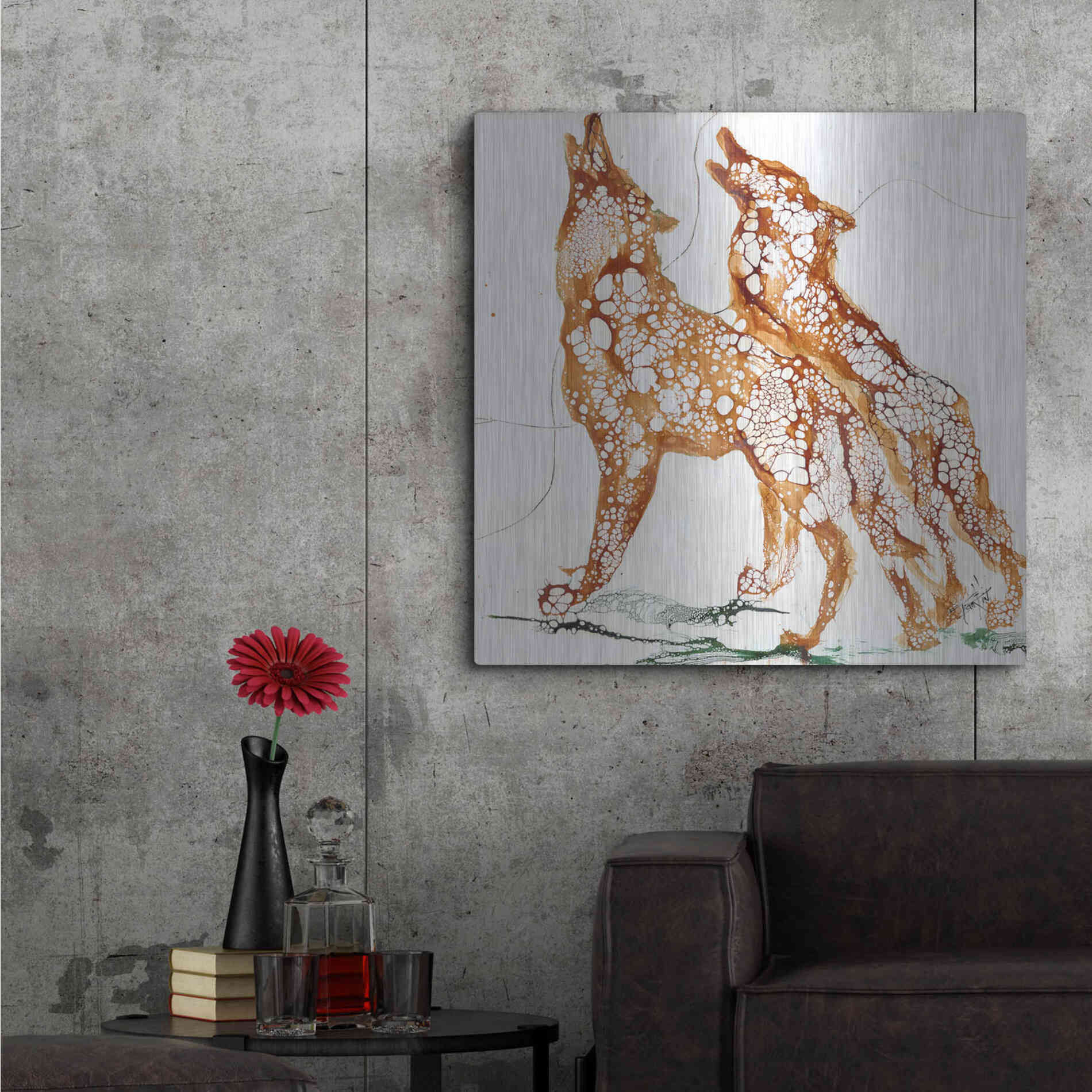 Luxe Metal Art 'Cellular Wolves2' by Leslie Franklin, Metal Wall Art,36x36