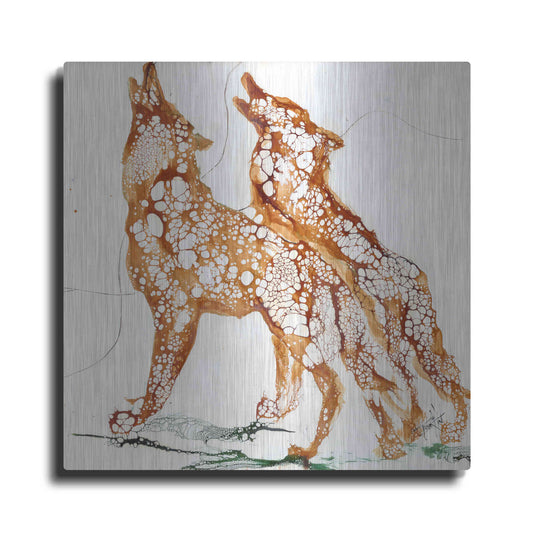 Luxe Metal Art 'Cellular Wolves2' by Leslie Franklin, Metal Wall Art