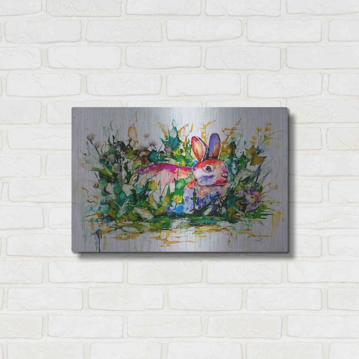 Luxe Metal Art 'Some Bunny's Hiding' by Leslie Franklin, Metal Wall Art,24x16