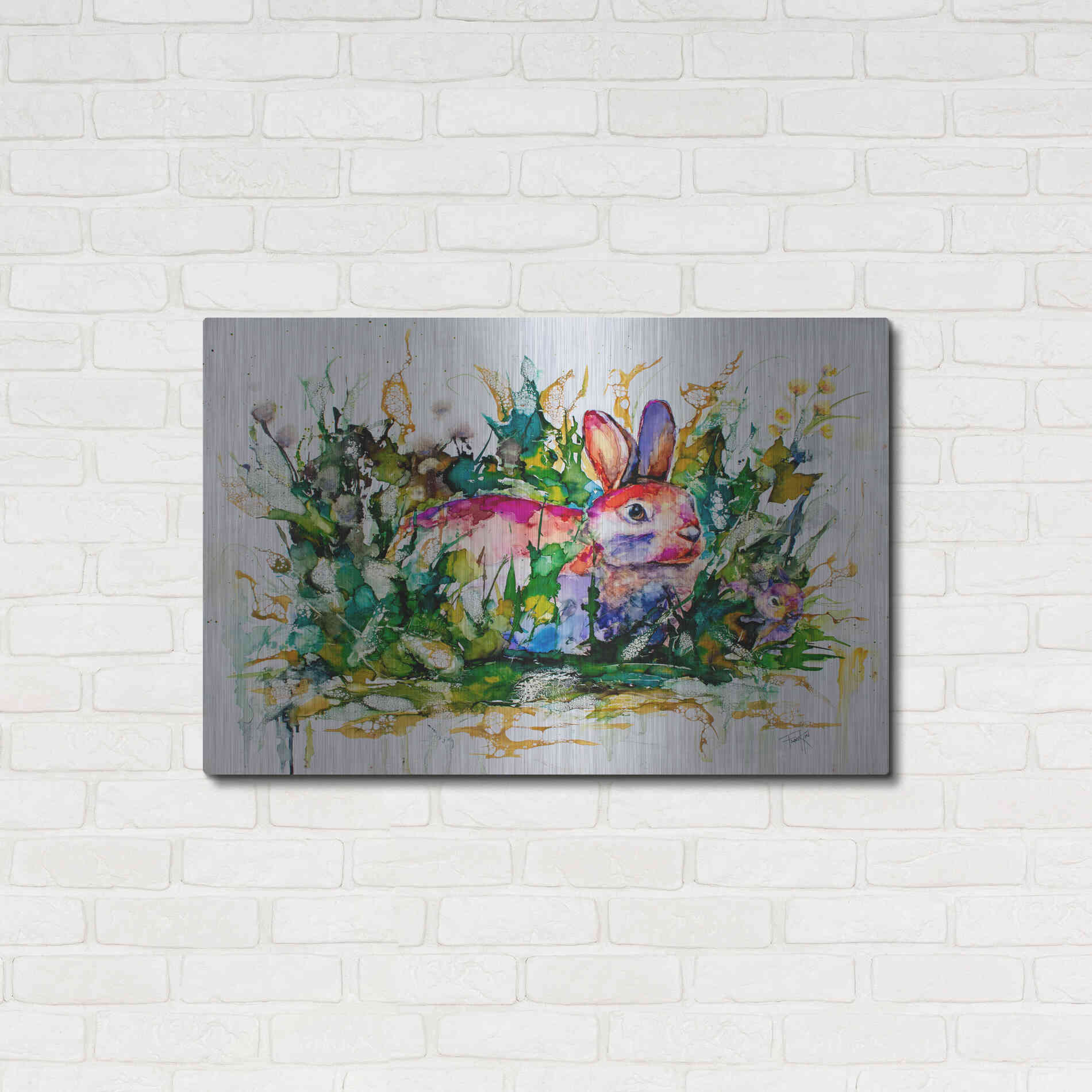 Luxe Metal Art 'Some Bunny's Hiding' by Leslie Franklin, Metal Wall Art,36x24