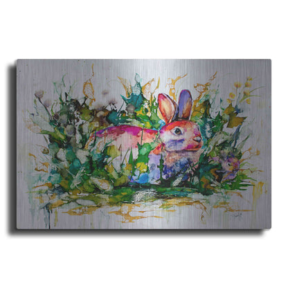 Luxe Metal Art 'Some Bunny's Hiding' by Leslie Franklin, Metal Wall Art