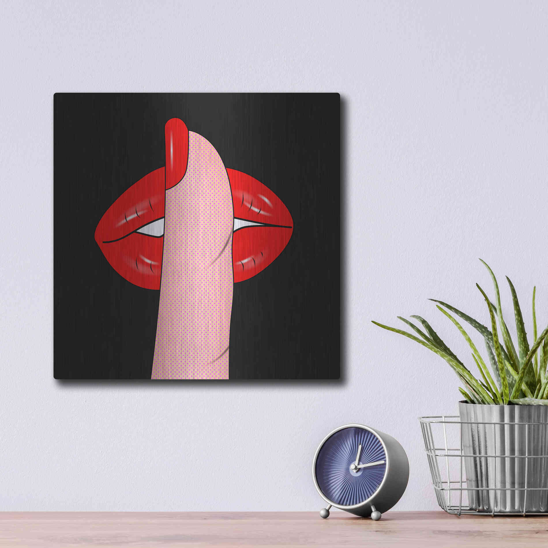 Luxe Metal Art 'Shush' by Mark Ashkenazi, Metal Wall Art,12x12