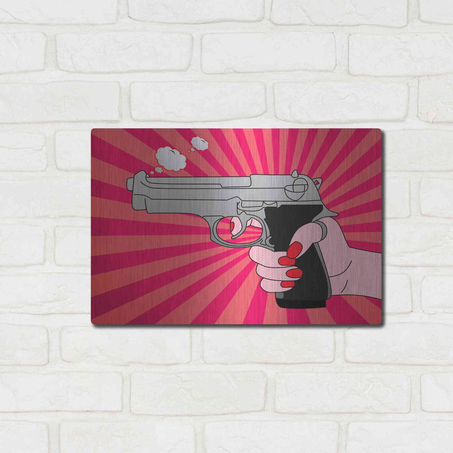 Luxe Metal Art 'Stock-Vector-Pointed-Gun-Illustration-136690664' by Mark Ashkenazi, Metal Wall Art,16x12