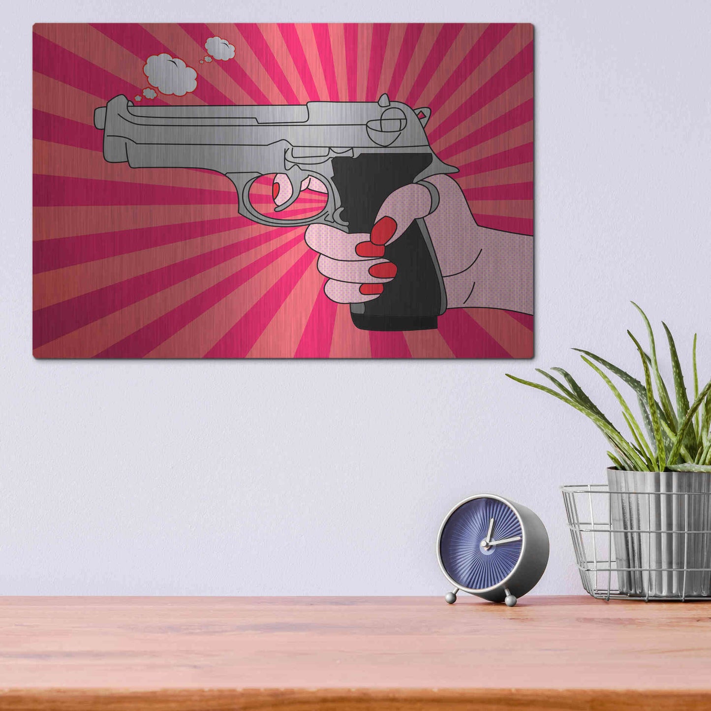 Luxe Metal Art 'Stock-Vector-Pointed-Gun-Illustration-136690664' by Mark Ashkenazi, Metal Wall Art,16x12