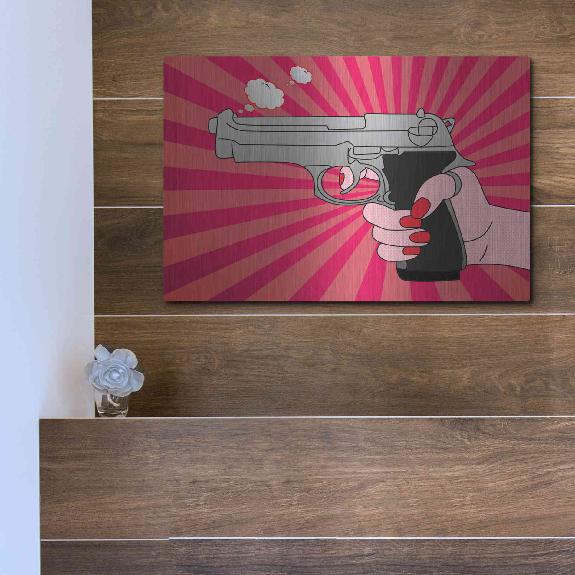 Luxe Metal Art 'Stock-Vector-Pointed-Gun-Illustration-136690664' by Mark Ashkenazi, Metal Wall Art,16x12