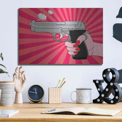 Luxe Metal Art 'Stock-Vector-Pointed-Gun-Illustration-136690664' by Mark Ashkenazi, Metal Wall Art,16x12